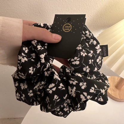 (Bundle of 3pcs) 2025 XL Satin Scrunchie Hair Tie Set of 3, Dusty Pink Floral Print Hair Accessories, Elegant Voluminous Hair Bands for Women (15cm)