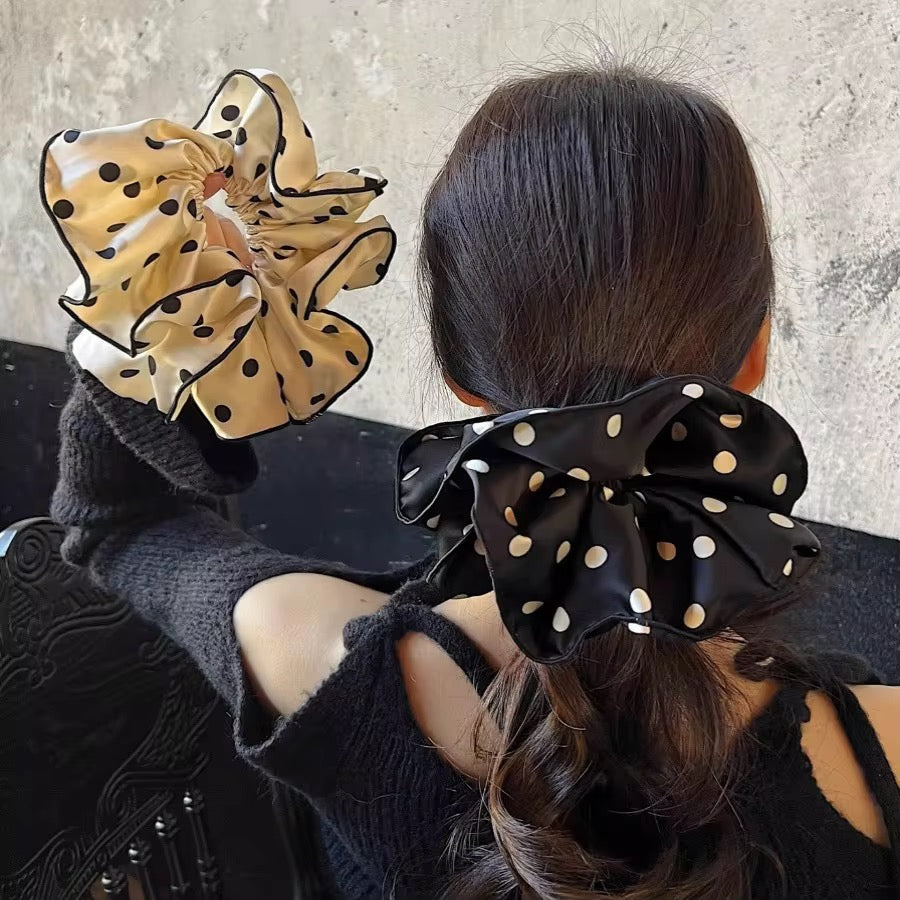 (Bundle of 2pcs ) New Arrival Elegant Oversized Polka Dot Fabric Hair Scrunchies for Women (12cm)
