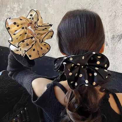 (Bundle of 2pcs ) New Arrival Elegant Oversized Polka Dot Fabric Hair Scrunchies for Women (12cm)