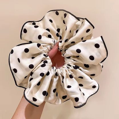 (Bundle of 2pcs ) New Arrival Elegant Oversized Polka Dot Fabric Hair Scrunchies for Women (12cm)