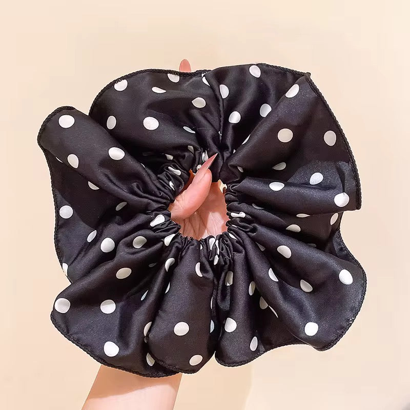(Bundle of 2pcs ) New Arrival Elegant Oversized Polka Dot Fabric Hair Scrunchies for Women (12cm)