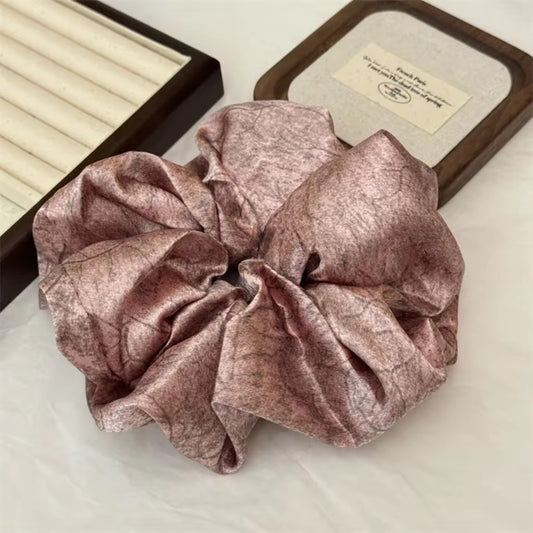 (Bundle of 2) XL set of 2 Vintage Scrunchies Simple Solid  Pink  and Black Color Hair Accessories for Women