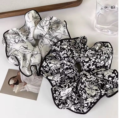 (Bundle of 2pcs) New Arrival Simple Printed Flower Hair Scrunchies Elegant Ponytail Hair Tie Hair Accessories 12cm  (15cm)for Women