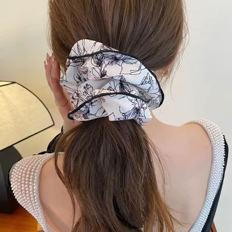(Bundle of 2pcs) New Arrival Simple Printed Flower Hair Scrunchies Elegant Ponytail Hair Tie Hair Accessories 12cm  (15cm)for Women