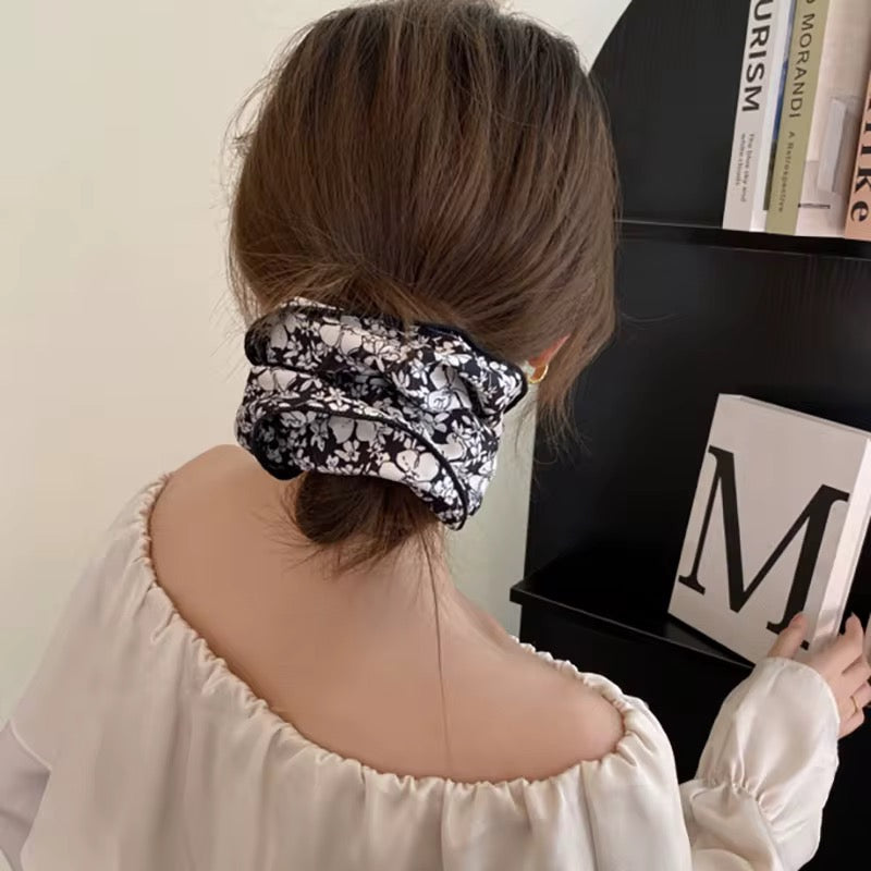 (Bundle of 2pcs) New Arrival Simple Printed Flower Hair Scrunchies Elegant Ponytail Hair Tie Hair Accessories 12cm  (15cm)for Women