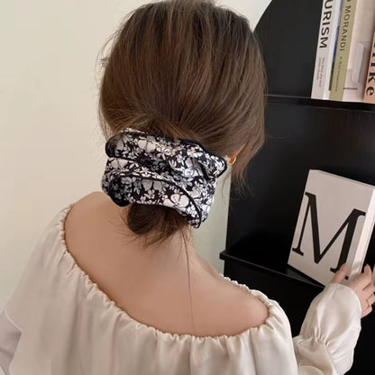 (Bundle of 2pcs) New Arrival Simple Printed Flower Hair Scrunchies Elegant Ponytail Hair Tie Hair Accessories 12cm  (15cm)for Women