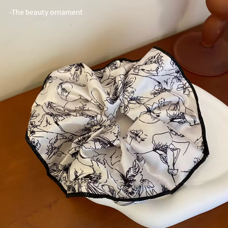 (Bundle of 2pcs) New Arrival Simple Printed Flower Hair Scrunchies Elegant Ponytail Hair Tie Hair Accessories 12cm  (15cm)for Women