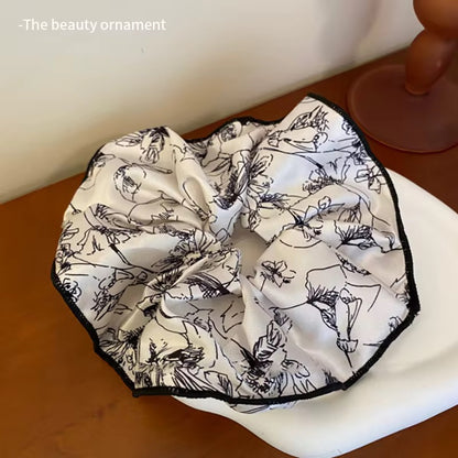 (Bundle of 2pcs) New Arrival Simple Printed Flower Hair Scrunchies Elegant Ponytail Hair Tie Hair Accessories 12cm  (15cm)for Women