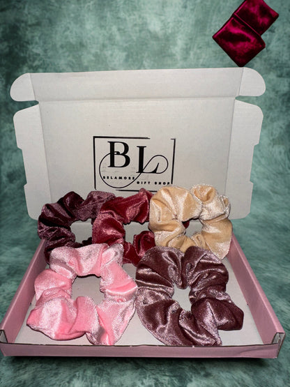 (Bundle of 5-piece) velvet scrunchie set arrives in an elegant presentation box,